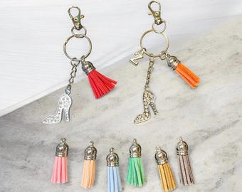 Rhinestone Purse Charm, Personalized Keychain, Rhinestone High Heel Shoe and Tassels
