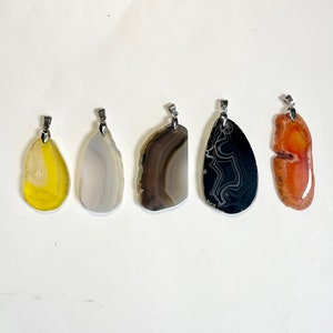 Genuine Agate Slice Pendants, Agate Pendant Necklaces,  Agate Necklaces, Medium Agate Slice Pendants, Choker Necklaces, Agate Choker