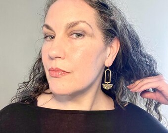Brass Sunburst Earrings, Geometric Dangle Earrings, OOAK Festival Style
