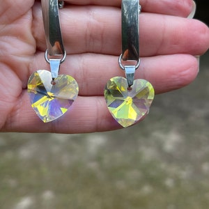 Aurora Borealis Crystal Heart Earrings, Crystal Heart Earrings, 18mm Crystal Heart Earrings, Crystal Heart Earrings, Crystal Heart Earrings