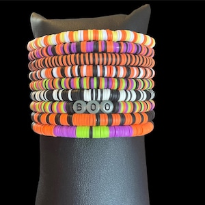 Halloween Heishi Beaded Bracelets, Glow in the Dark Letter Bracelets, Unisex Bracelet, Stretch Bracelets, Halloween Bracelets, Polymer Clay