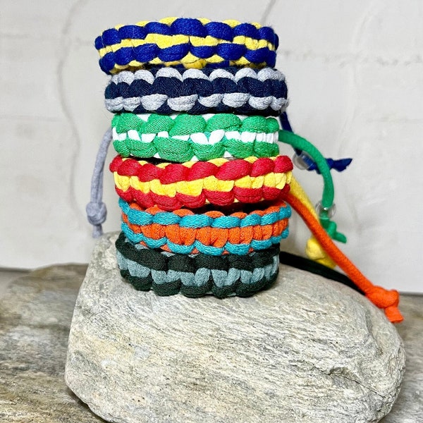 T-Shirt Bracelets, Recycled Bracelets, Fabric Bracelets, Upcycled Bracelets, Macrame Bracelets, Unisex Bracelets, Square Knot Bracelets