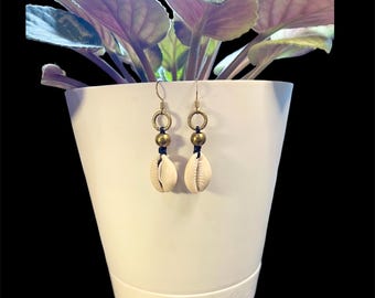 Cowrie Shell Earrings, Brass Bohemian Earrings