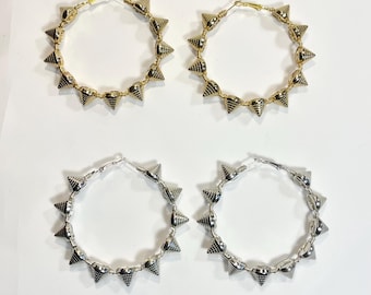 Spiked Hoop Earrings, Goth Punk Fashion, 2.5” Lightweight Earrings