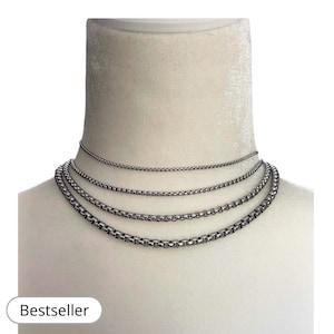 Stainless Steel Round Box Chain Necklace Choker, Unisex Necklace, Stainless Steel Chain, Hypoallergenic Chain, Waterproof Necklace