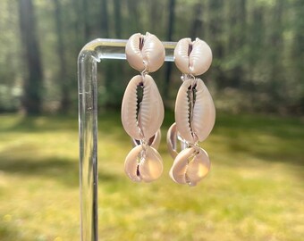 Cowrie Shell Hoop Earrings, Festival Jewelry, 2" Hoops