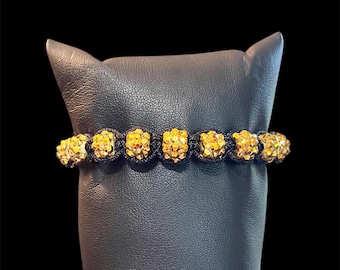 Gold Metallic Shamballa Bracelet, Rhinestone Macrame Bracelet