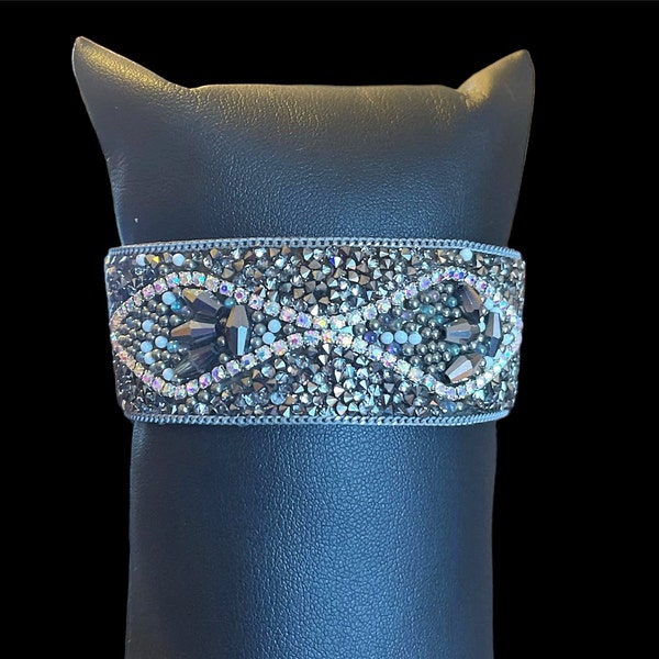 Rhinestone Cuff Bracelet, Pave Crystal Cuff Bracelet, Bracelet with Magnetic Clasp, Sparkly Bling, Faux Suede Cuff Bracelet, Beaded Bracelet