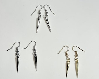 Spiked Dangle Earrings, Gold, Silver, Gunmetal, Minimalist Jewelry