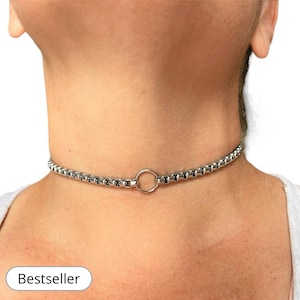 Dainty O Ring Choker, Stainless Steel Round Box Chain O Ring Choker, Gothic O Ring Choker, Petite O Ring, Stainless Steel Round Box Chain