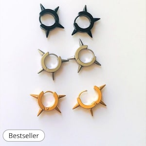 Spike Hoop Ohrringe, Edelstahl Ohrringe, Spike Huggie Ohrringe, Spike Ohrringe, Umarmung Ohrringe, Spike Huggie Hoops, Goth Ohrringe