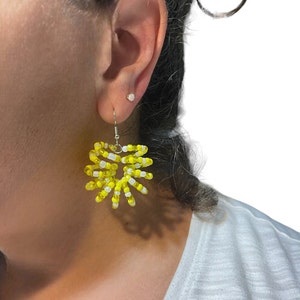 Yellow Sunburst Beaded Earrings, Dangle Earrings, Goddess Earrings,Bohemian Earrings, Drop Earrings, Unique Earrings, Coiled Beaded Earrings image 5