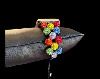 Rainbow Beaded Apple Watch Band, Macrame Slide Clasp, 10mm Rhinestone Beads