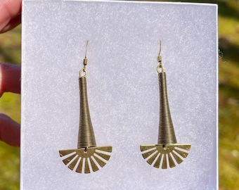 Brass Sunburst Dangle Earrings, Bohemian Festival Jewelry