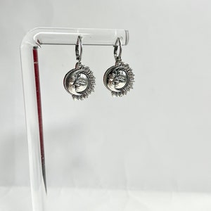 Sun and Moon Earrings, Stainless Steel Earrings, Dangle Earrings, Crescent Moons Earrings, Sun Earrings, Bohemian Earrings