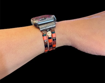 Skull Tila Beaded Apple Watch Band: Halloween Stretch Bracelet