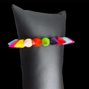Rainbow Spiked Bracelet, Unisex Bracelet, Stretch Bracelets, Goth Bracelets, Punk Bracelets, Rainbow Howlite Spiked Bracelet