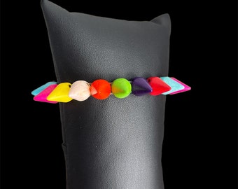 Rainbow Spiked Bracelet, Unisex Bracelet, Stretch Bracelets, Goth Bracelets, Punk Bracelets, Rainbow Howlite Spiked Bracelet