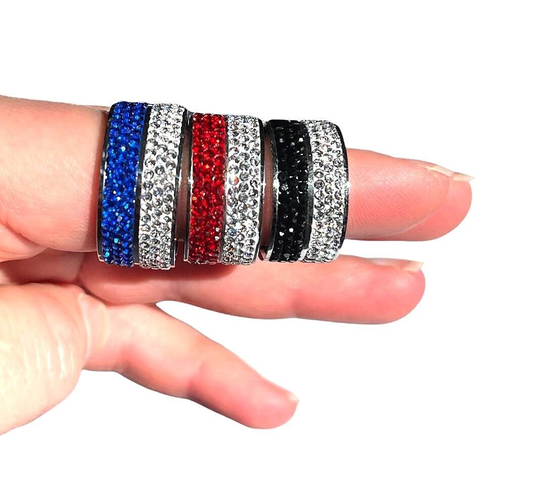 Rhinestone Ring, Micro Pave Ring, Stainless Steel Band, Pave Crystal ...