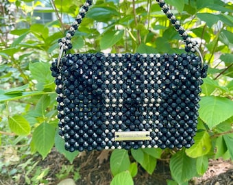Beaded Handbag, Black and Silver Evening Bag, Prom Accessories, Accessories for Women