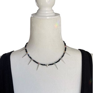 Spiked Skull Beaded Necklace, Swarovski Crystals, Spiked Necklace, Skull Necklace, Goth Necklace, Beaded Necklace, Spiked Skull Necklace
