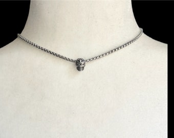 Collar de calavera de acero inoxidable, cadena de caja redonda, joyería gótica punk