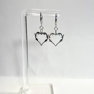 Heart Barbed Wire Earrings, Heart Earrings, Dangle Earrings, Drop Earrings, Industrial Earrings, Stainless Steel Earrings, Huggie Hoops
