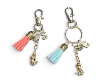 Mermaid Purse Charm, Personalized Keychain, Tassel and Seashell