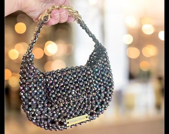 Metallic Mermaid Beaded Handbag: Semi Circle Evening Bag