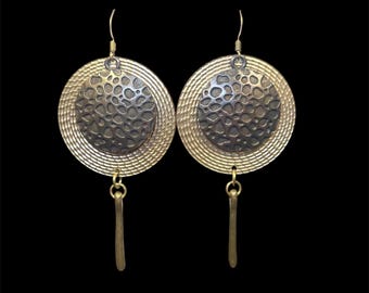 Brass Geometric Dangle Earrings, Festival Jewelry, Bohemian Style