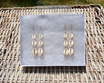 Cowrie Shell Dangle Earrings, Festival Jewelry, Wire Wrapped