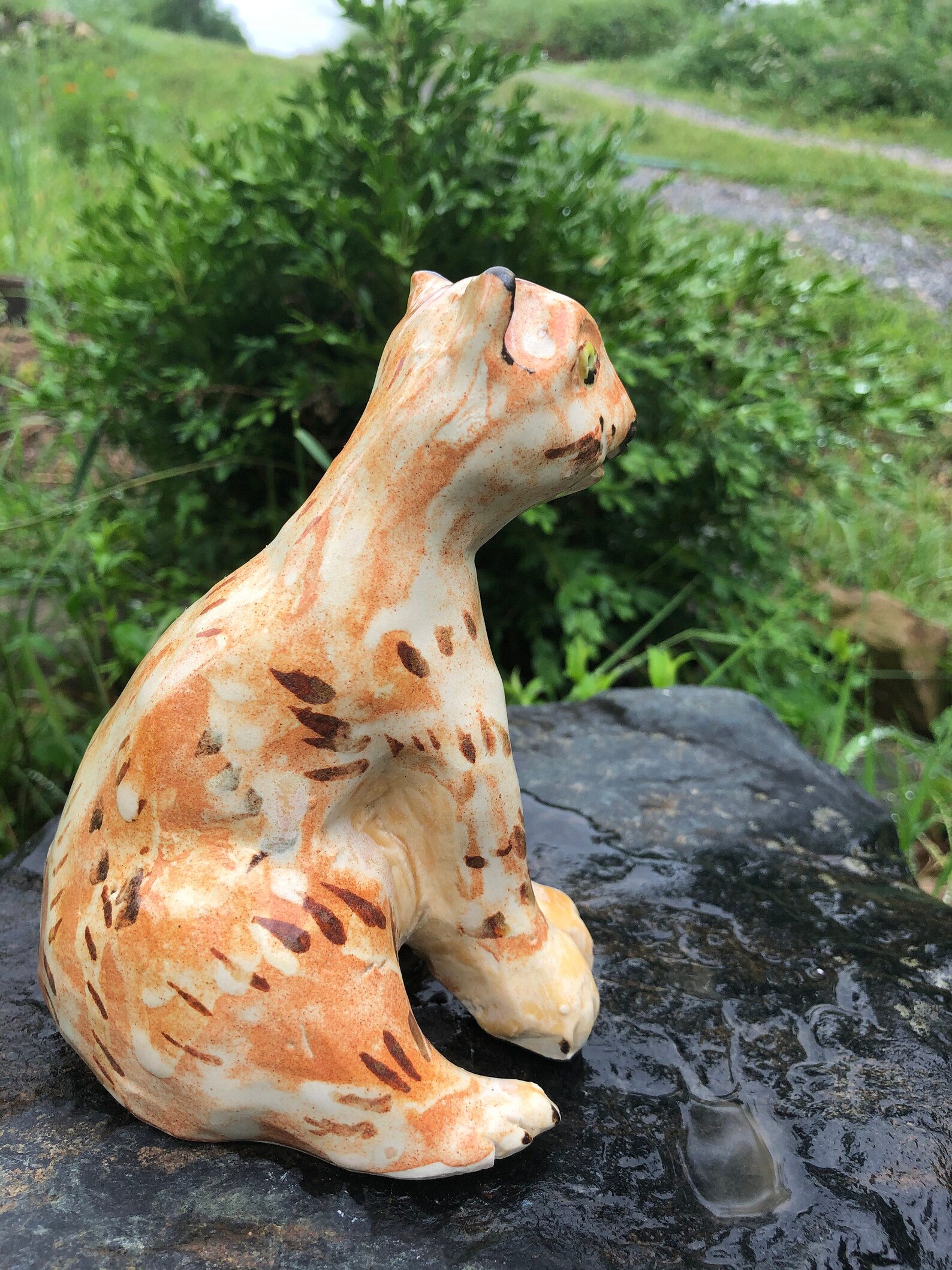 Marmalade Cat made with Shino glazes happily hangs out on Etsy