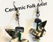 Loon Stoneware Earrings - Common Loon - Call of the Loon- Stoneware Miniature - Hand Painted Loons - Ontario Wildlife