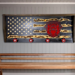 Rustic Flag Firefighter Coat Rack