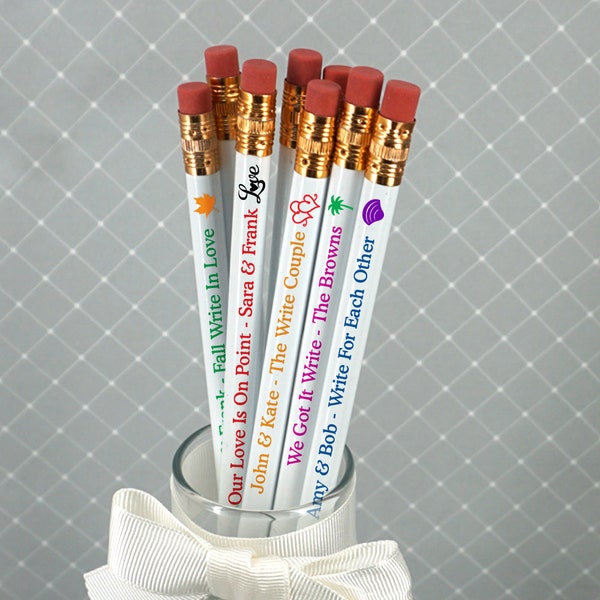 Wedding Favor Pencils, Advice card pencils, Personalized White Pencils - Set of 12