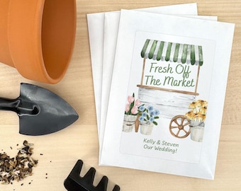 Fresh off the Market Wedding Favor Seed Packets, Bridal Shower Favors, Farmers Market Party Favors, Custom Wildflower Seeds