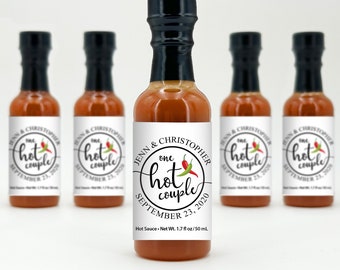 Hot Sauce Wedding Favors, Hot Sauce Gift, Mini Hot Sauce, Custom Hot Sauce, One Hot Couple, Bridal Shower Favors, 1.7 oz bottle of hot sauce