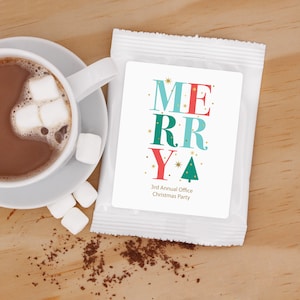 Merry & Bright Hot Chocolate, Christmas Hot Cocoa Favors, Personalized Hot Chocolate Favors, Holiday Hot Chocolate Favors - Set of 24