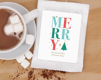 Merry & Bright Hot Chocolate, Christmas Hot Cocoa Favors, Personalized Hot Chocolate Favors, Holiday Hot Chocolate Favors - Set of 24