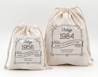 Vintage Birthday Party Favor Bags, Custom Mini Drawstring Tote Bag