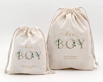 It's a Boy Baby Shower Bag, Custom Mini Drawstring Tote, Favors for Guests