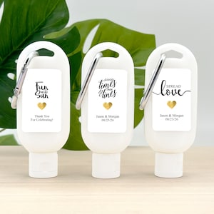Wedding Favors, Personalized Sunscreen Favors with Carabiner, Bridal Shower, Bachelorette Party, Good Times and Tan Lines - Set of 12