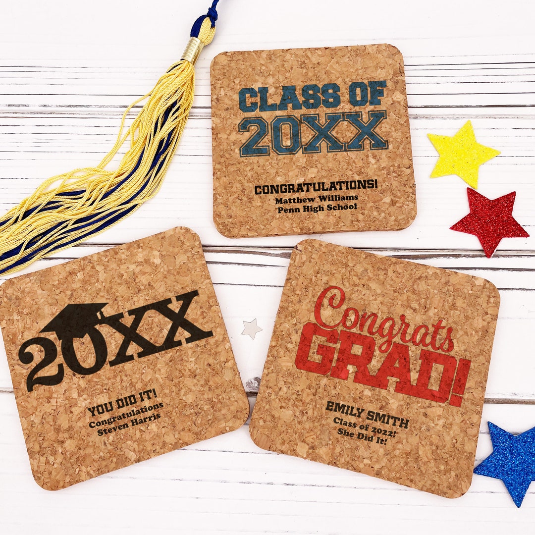 Personalized Graduation Cork Coasters, Graduation Party Decorations