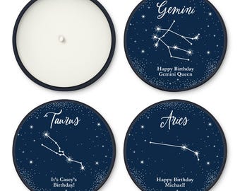 Custom Candles, Zodiac Birthday Party Favors for Adults, Personalized Candles Bulk, Unique Party Favors, 2 oz mini lavender candles