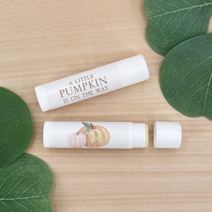 A Little Pumpkin is on the Way, Baby Shower Favor, Lip Balm Favors, Baby Shower Boy, Baby Shower Girl, Fall Baby Shower Favors - Set of 12