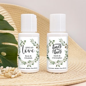 Sunscreen Favor, Personalized Wedding Favors, Beach Bachelorette Party Favors,  Bridal Shower Favors, Greenery Wedding Favor- Set of 12
