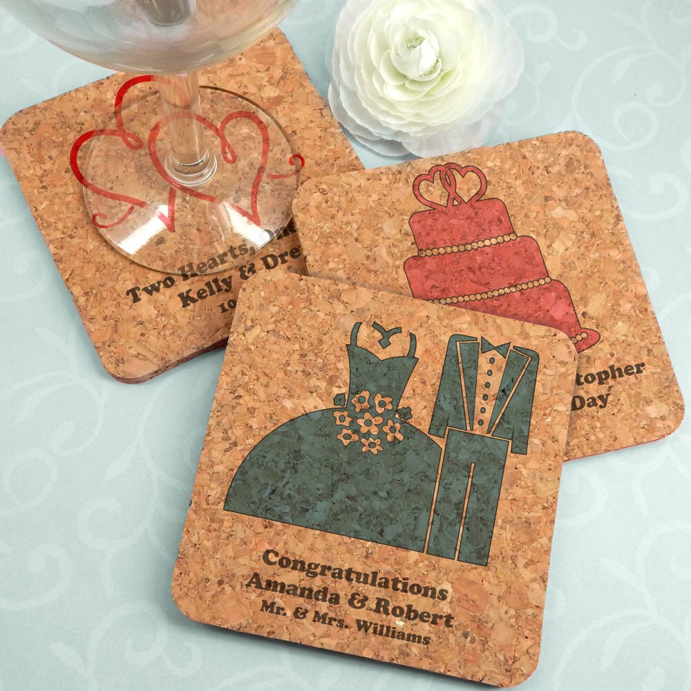 Wedding Favor Coasters Personalized Square Wedding Cork Etsy