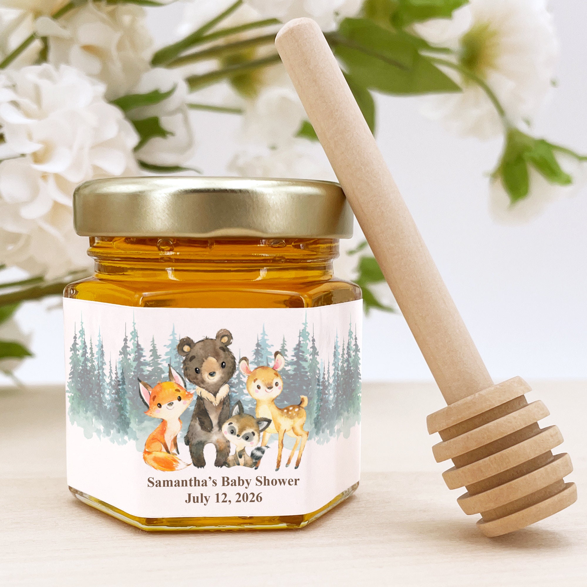 Honey Baby Shower Favors, Honey Party Favors, Honey Dipper, Bee Themed Baby Shower, Mini Honey Jar Favors, Woodland Animal Themed Shower