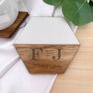 Personalized Engraved Marble and Wood Coasters, Wedding Gift, Bridal Shower Gift, New Home, Housewarming Gift, Initial Coasters - Set of 4