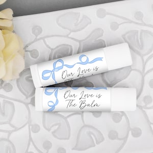 Custom Lip Balm, Wedding Favors, Bridal Shower, Coastal Granddaughter, Birthday Party, Hand Drawn Ribbon, She&#39;s Tying the Knot - Set of 12